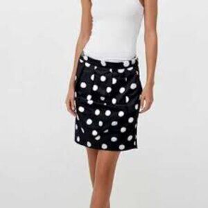 LOFT Petite Black w White Polka Dots Cotton Silk Lined Pencil Skirt Sz 6P